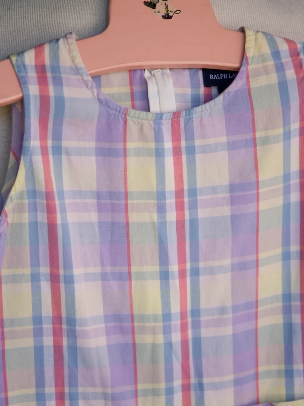 Ralph Lauren 100% Cotton Pastel Plaid Sleeveless Summer Smock Dress Kids 6Y